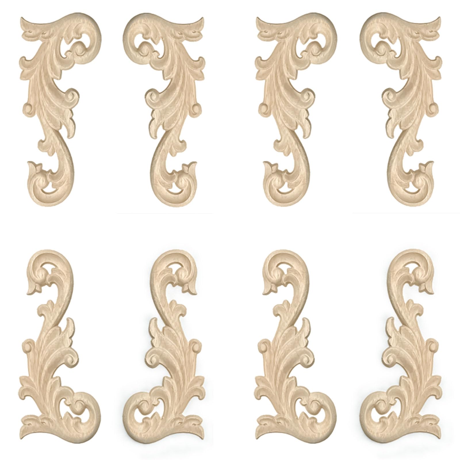 8Pcs 16×6cm Wood Appliques Onlay Corner Decorative Wood Applique Wooden Carved Corner Decal Carving Decal Unpainted for Furniture Wardrobe Mirror Photo Frame Closet Decoration (2.4×6.3inch-8pcs) — image 1
