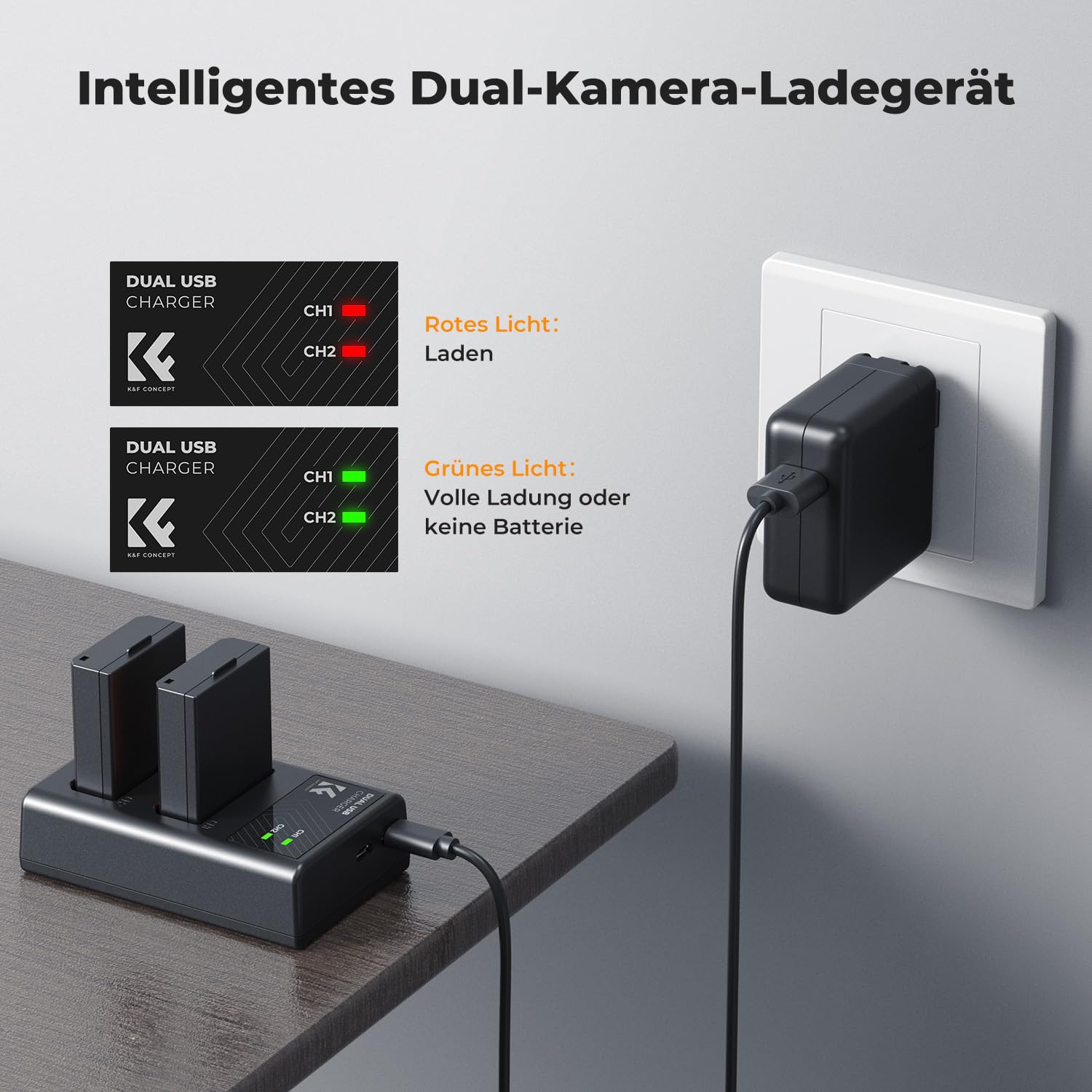 K&F CONCEPT LP-E10 Akku mit Dual-Slot-Ladegerät, Ersatzakku(2×12000mAh) kompatibel mit Canon 1100D, 1200D, 1300D, 1500D, 2000D, 3000D, EOS Kiss X50, X70, X80, X90, Rebel T3, T5, T6, T100