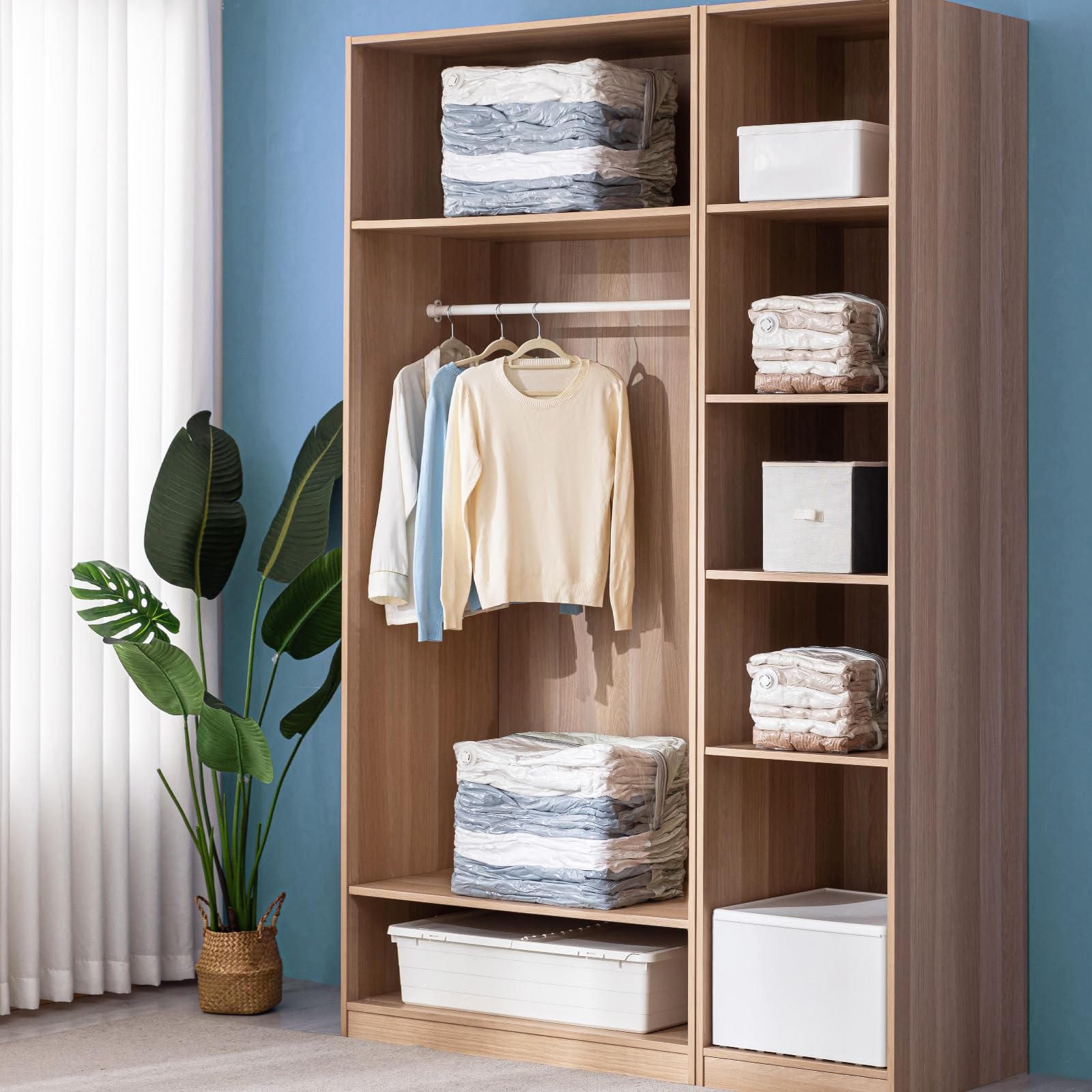 Confezione da 8 sacchetti sottovuoto, cubi combinati (3 jumbo+5 medi), sacchetti sottovuoto per abbigliamento, biancheria da letto, coperte, salvaspazio per l'organizzazione dell'armadio