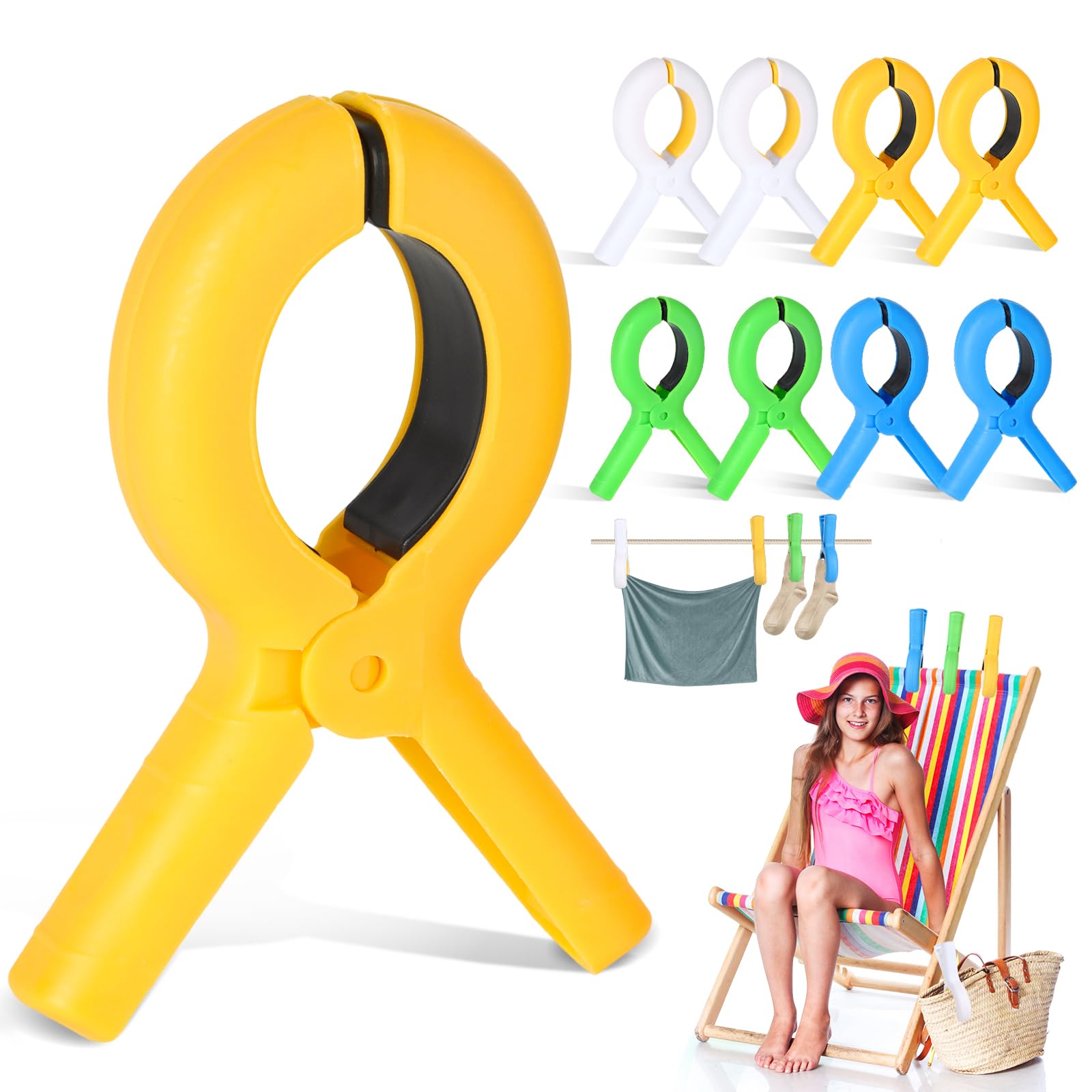 8 sztuk spinaczy do ręczników na leżaki plażowe, duże spinacze do prania w 4 kolorach, spinki do leżaków plażowych, spinki do ręczników do codziennego użytku, ręczniki kąpielowe, pościel, gruba odzież