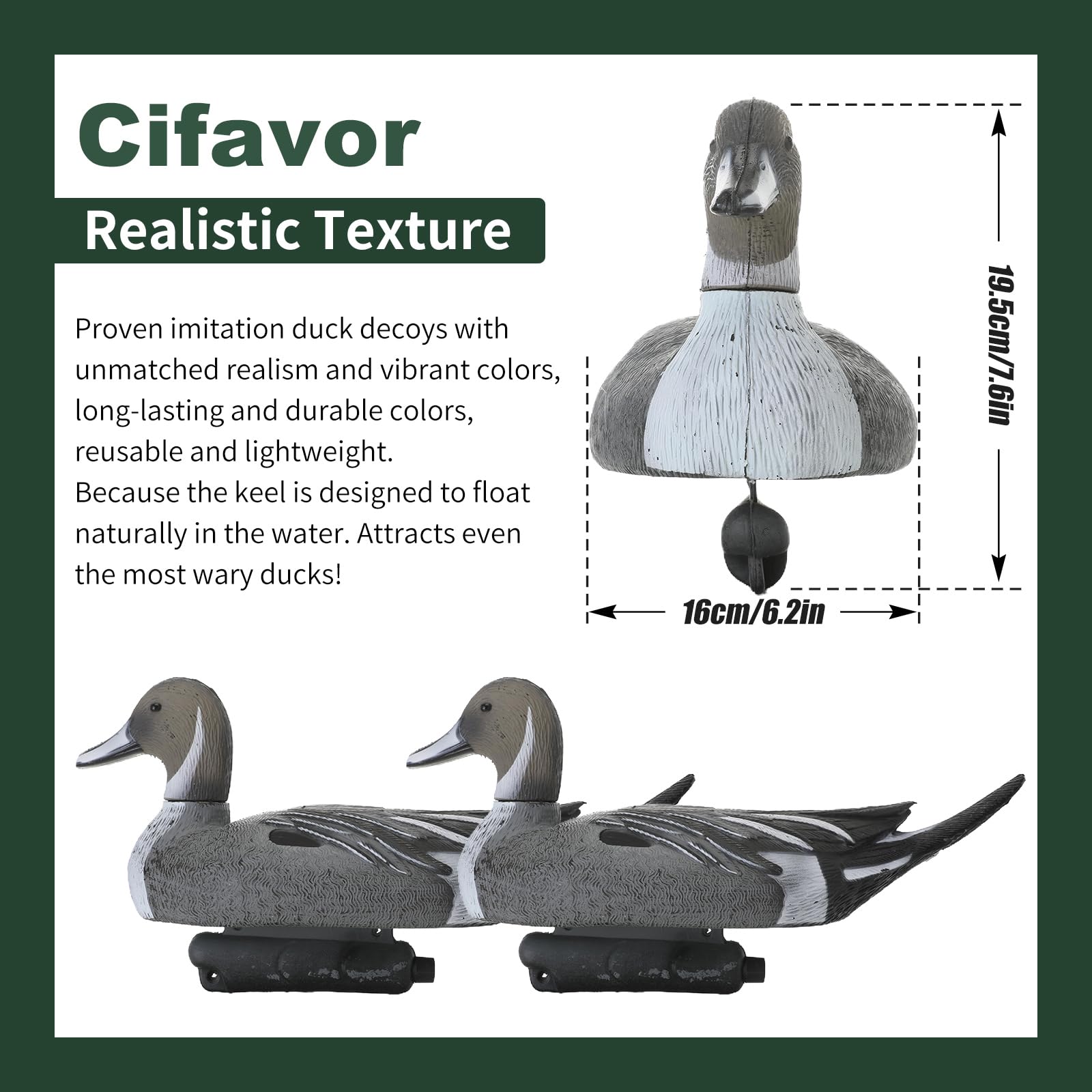 Señuelo de pato para caza, equipo de decoración de jardín (paquete de 2 señuelos de pato de cola larga)