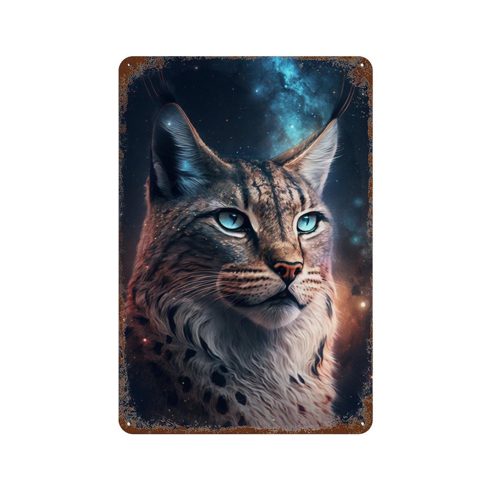 Cosmic Lynx Portrait-13 Rusty Metal Tin Sign 11.8"x7.9", for Pub, Kitchen And Man Cave Decor, Novelty Wall Decor