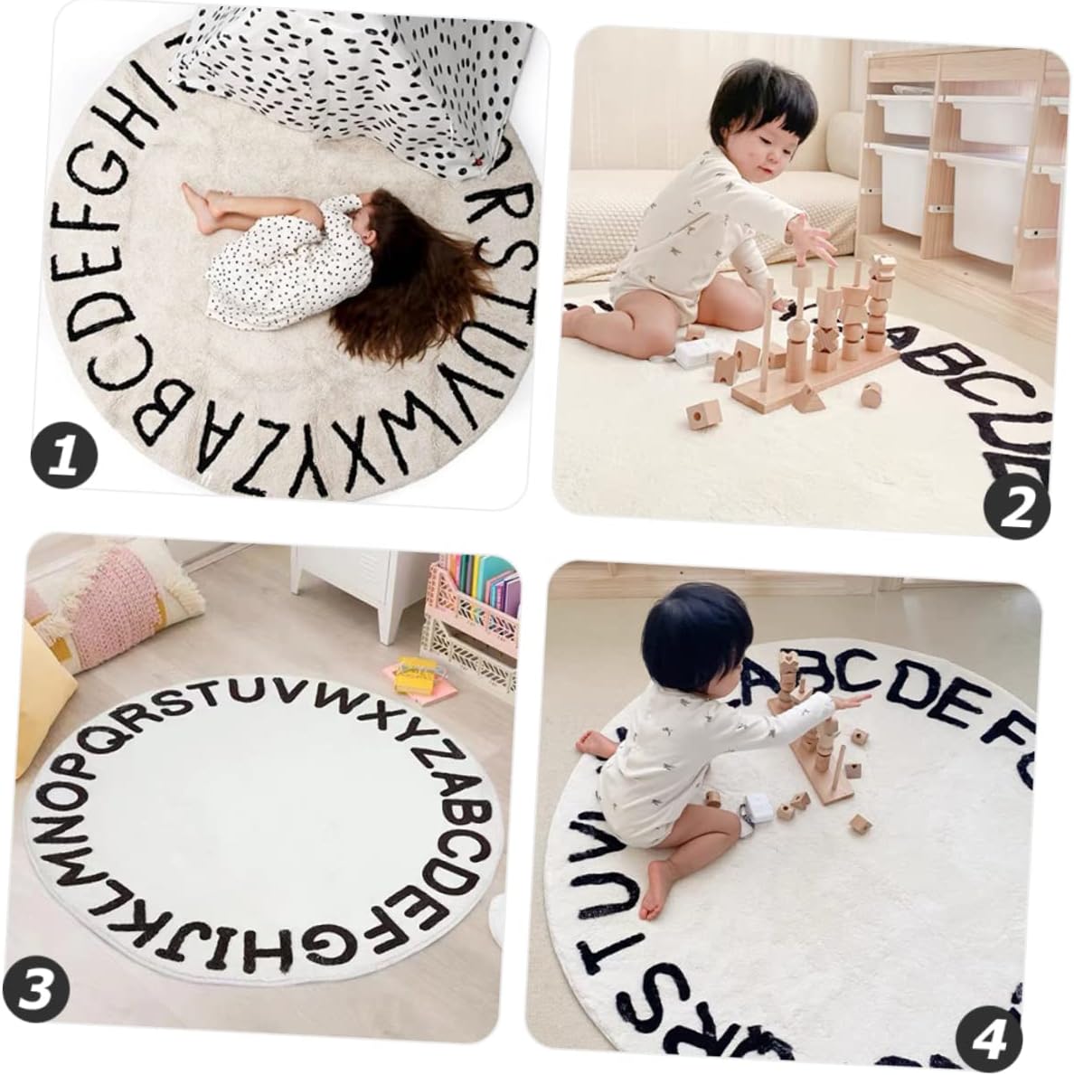 Hemobllo Nordic Style Round Area Rug Non Slip Floor Mat with English Alphabet Pattern Soft Supple Carpet for Educational Play Mat for Bedroom and Living Decoration