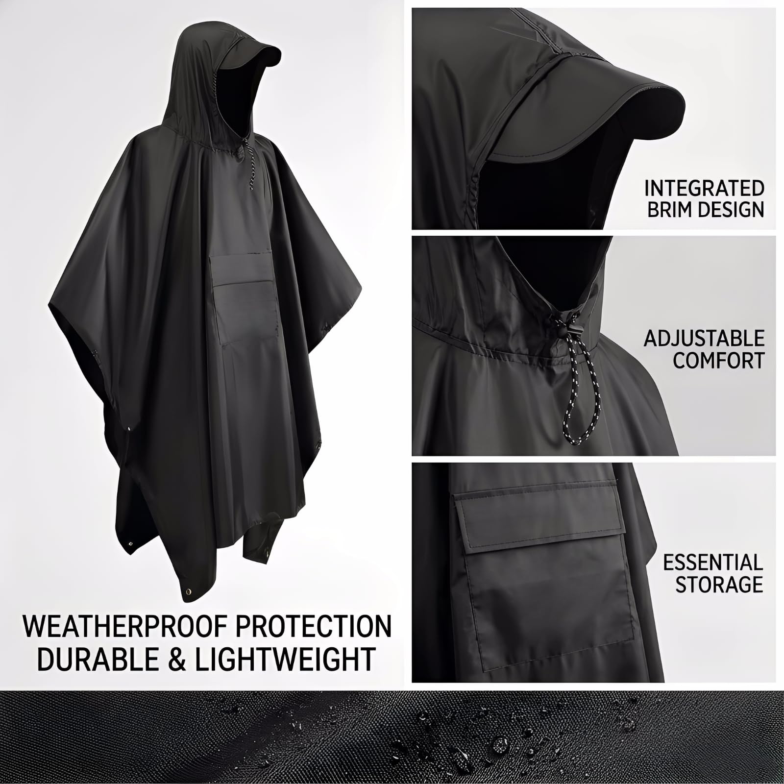 Oxford 210T Poncho de pluie imperméable pour homme Poncho de pluie pour festival, vélo et randonnée 3 en 1 imperméable à capuche pour camping