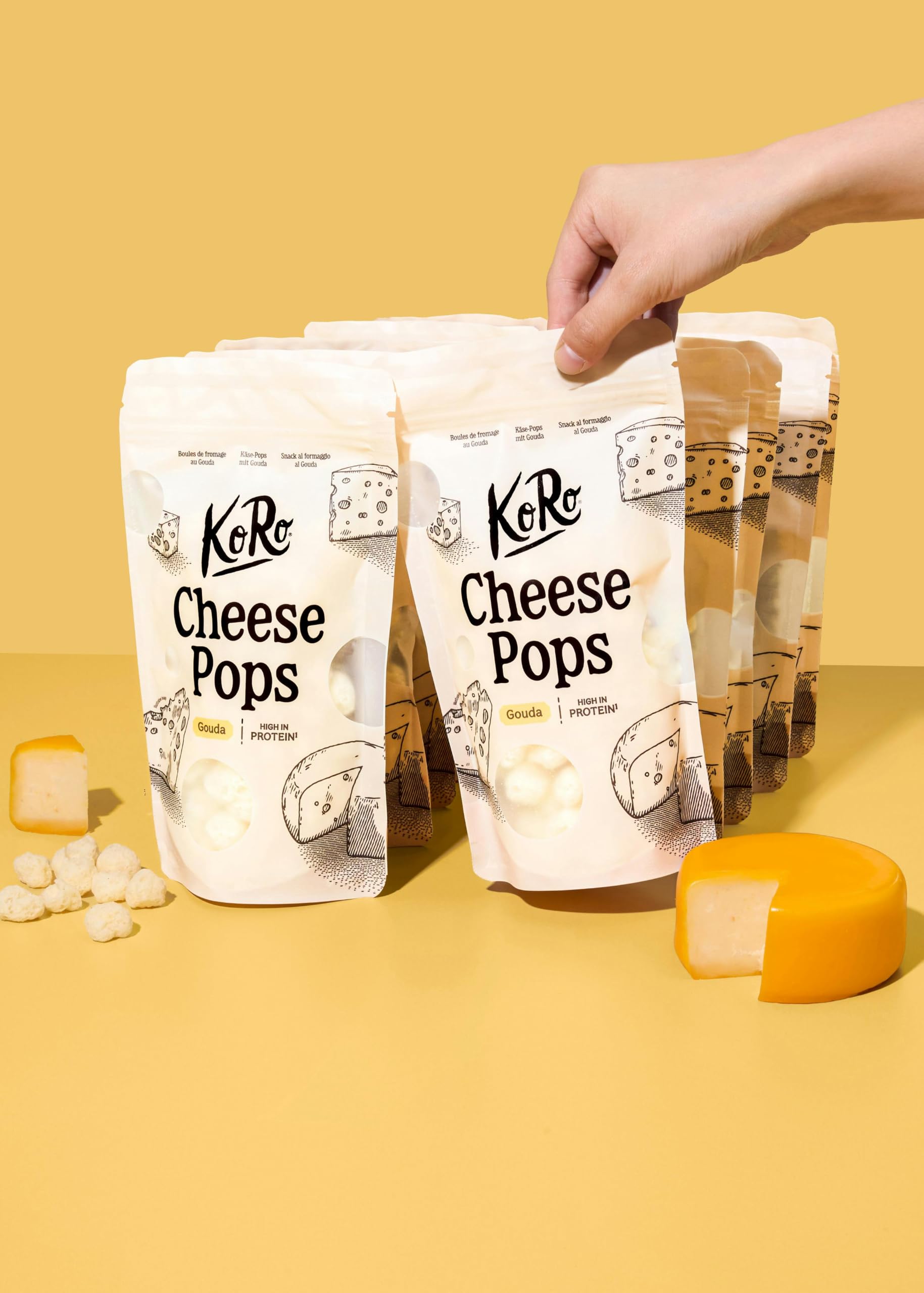 KoRo - Cheese Pops al formaggio Gouda 10 x 50 g - Ricchi di proteine (42 g/100 g) - Consistenza leggera e croccante - Snack al formaggio essiccato sottovuoto