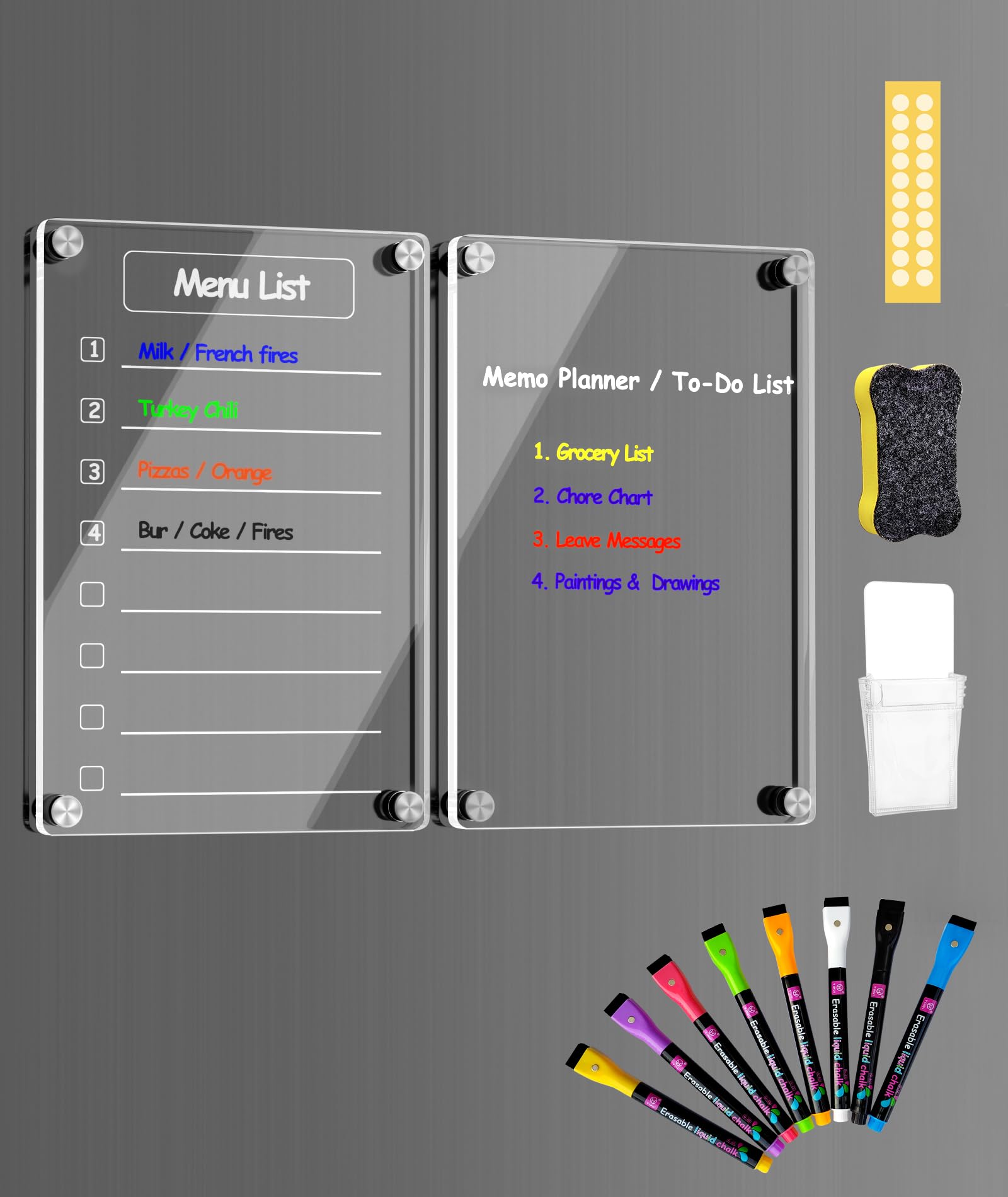 Joiyota Acrylic Magnetic Weekly Planner for Fridge 2pcs Daily Meal Planner & Memo Board for Refrigerator with 12x8
