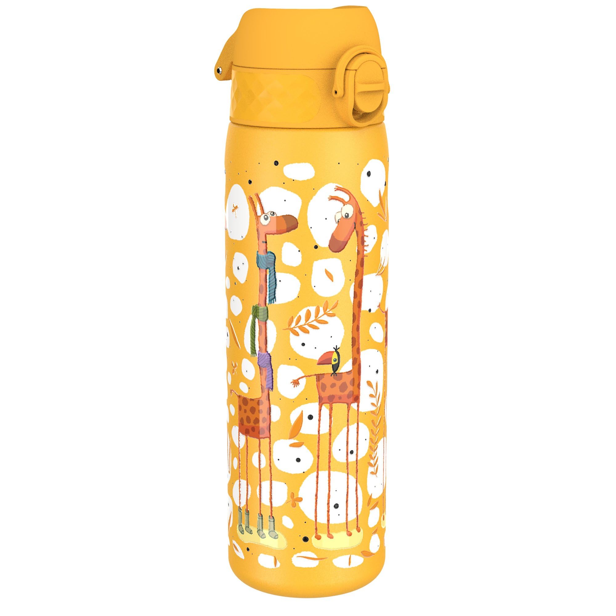 – ION8 Lightweight Steel Water Bottle, 600 ml/20 oz, Non-Insulated, Leak Proof, Easy to Open, Secure Lock, Dishwasher Safe, Flip Cover, Fits Cup Holders, Carry Handle, Metal Water Bottle, Giraffes