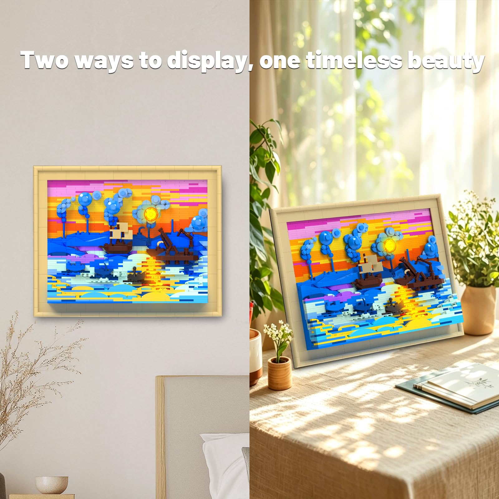 JMBricklayer Impression Sunrise - Juego de construcción para adultos, bloques de arte iluminados enmarcados en 3D, kit de modelo de decoración de pared LED, regalo para el día de la madre