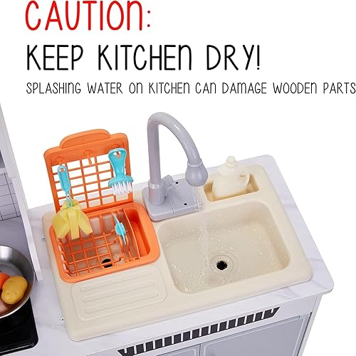Miniatura 2 de Lil' Jumbl Jumbl - Juego de cocina de madera para niños, fregadero de trabajo con agua corriente real, incluye campana extractora, microondas y