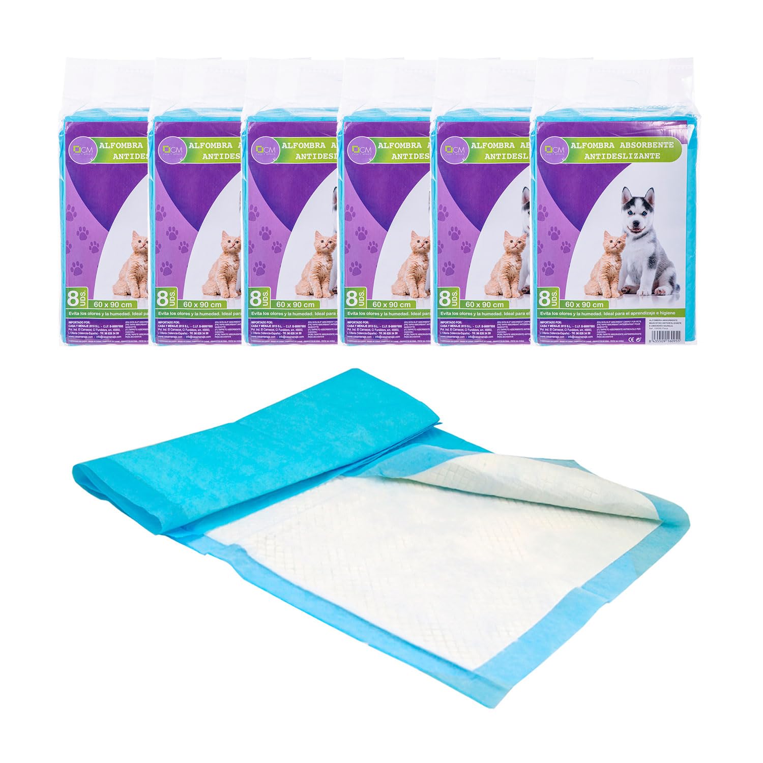 Empapadores para Perros. Pack 48 Alfombras Absorbentes, Antideslizantes para Mascotas. Empapador para Mascotas, Alfombrilla Higiénica de Entrenamiento (60x90cm 48 Uds)