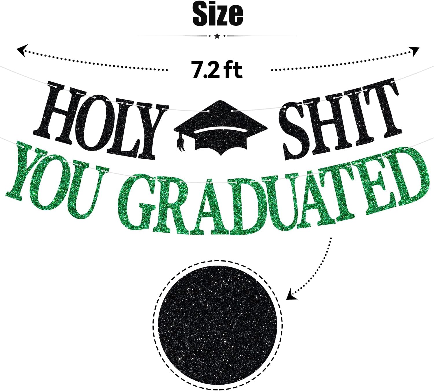 Congrats Grad 2026 Banner, You Did It Hanging Decorations, Class of 2026 Graduation Party Decorations Supplies Green and Black Glitter - Image 5