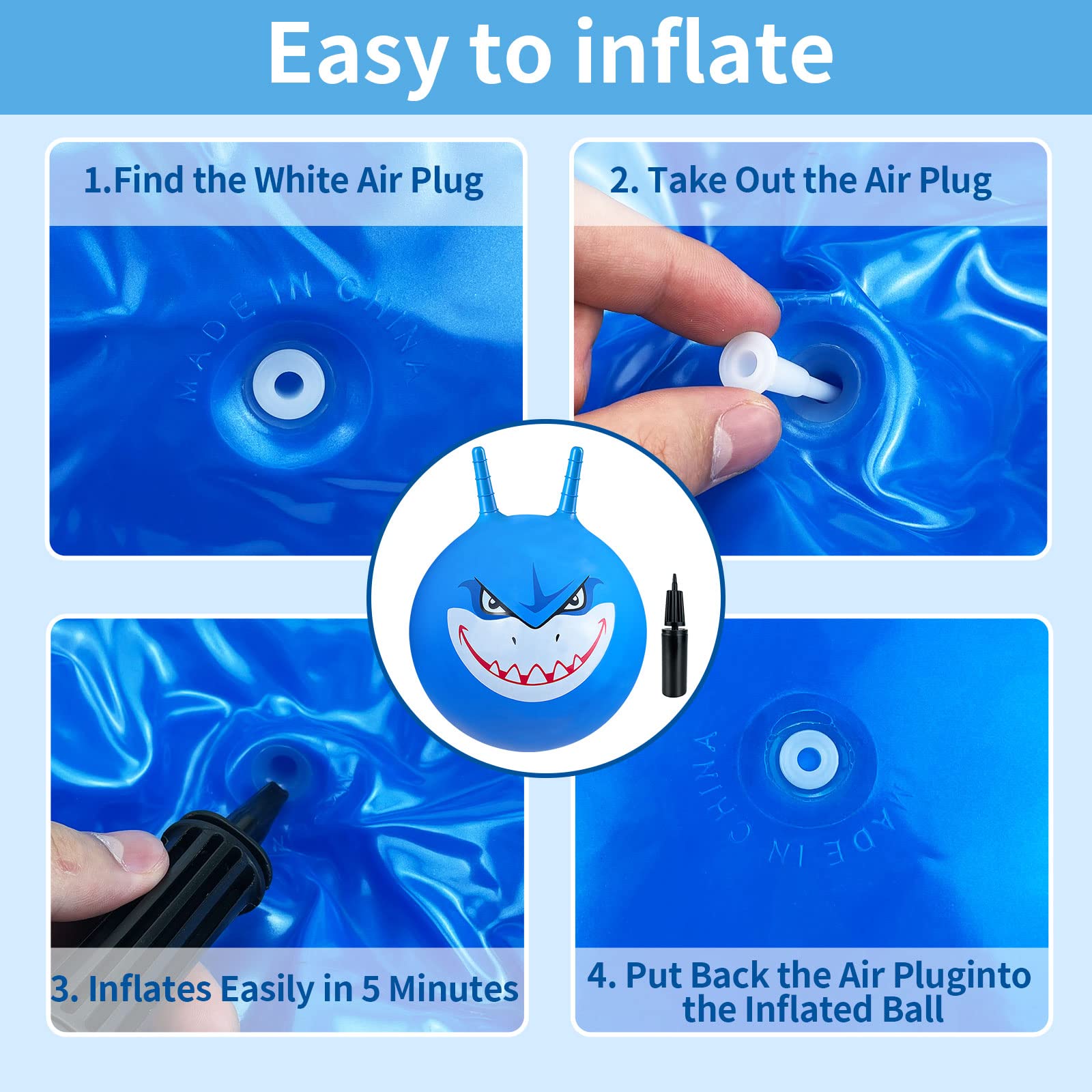 3 bolas de tolva, bola inflable con mango y bomba para niños, bolas inflables de 18 pulgadas para deportes al aire libre en interiores y juegos de salto de equilibrio (amarillo+rosa + azul)