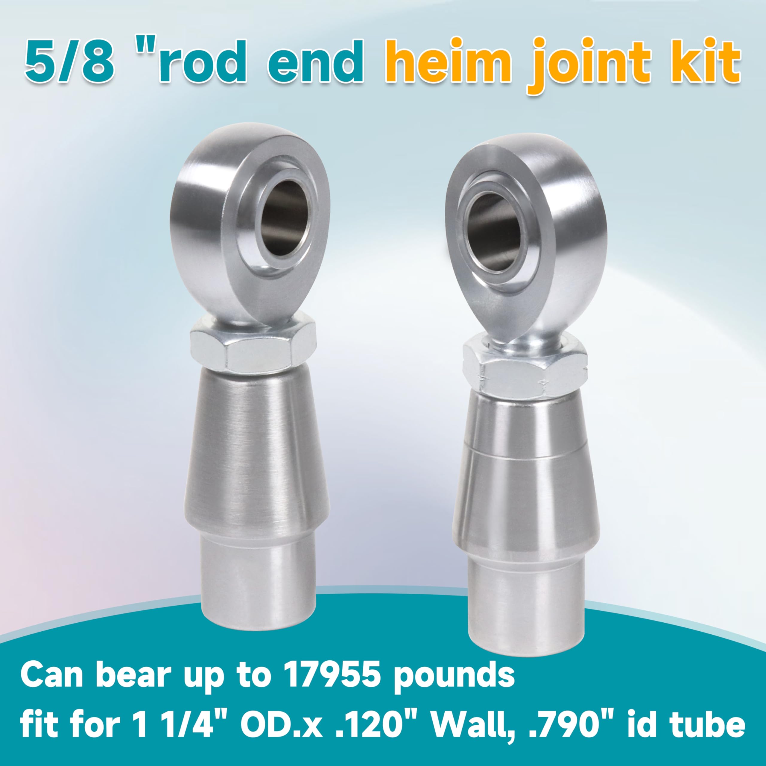 Kit d'extrémité de tige de 1,6 cm, kit de suspension Chromoly Heim pour droitiers et gauchers, kit de direction avec adaptateur de tube rond, entretoise, écrous à blocage (2 ensembles de 1,6 cm)