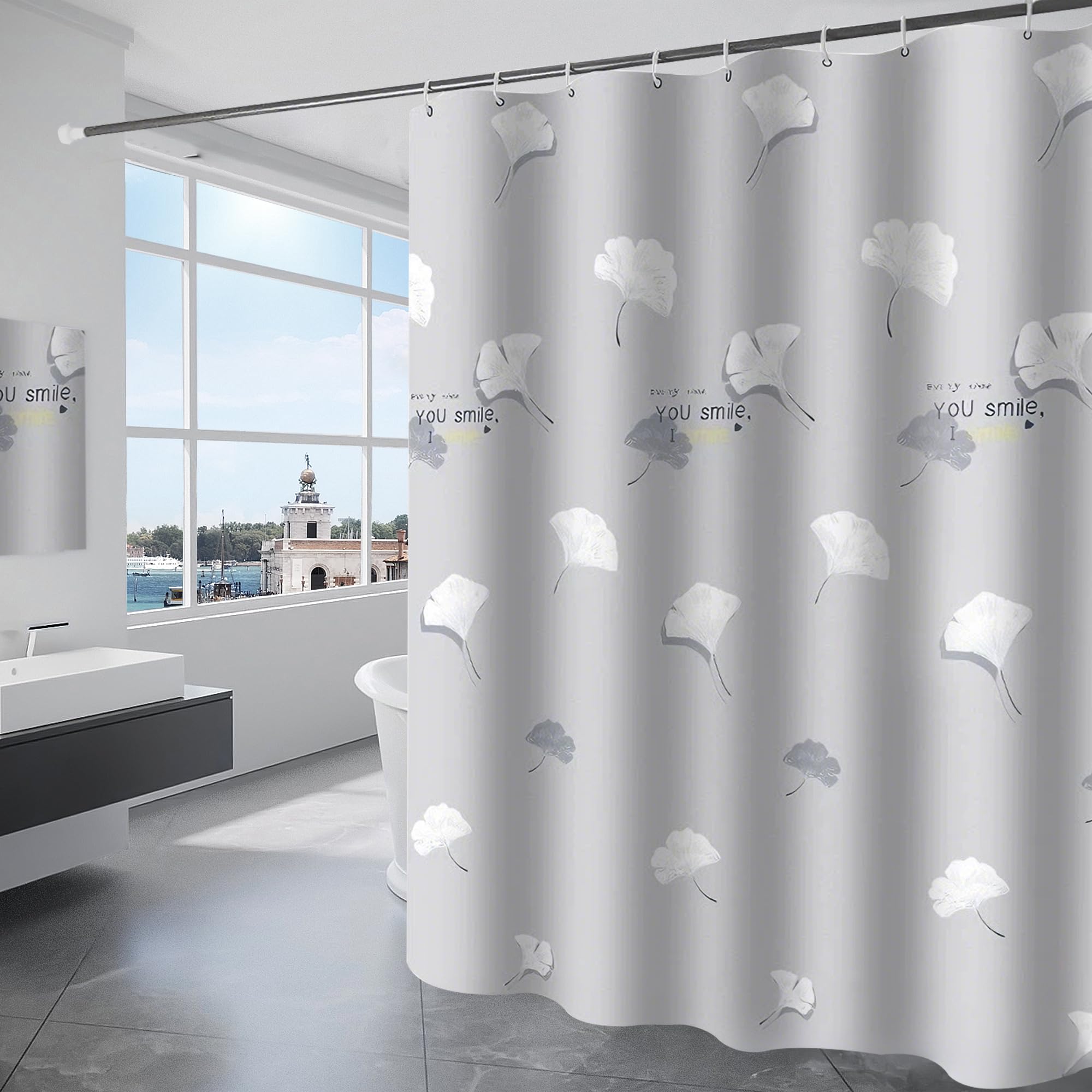 KAIMEIYU Shower Curtain Polyester Bath Curtains Heavy Duty with 12 Hooks Bathroom Curtain Washable Waterproof for Bathtub and Bathroom 240X200CM Grey