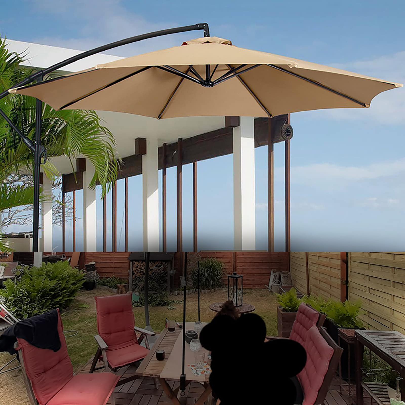 Toile de Rechange Parasol de Jardin Exterieur Deporte 3x3 Polyester imperméable 8 Bras Dessus Parapluie Remplacement