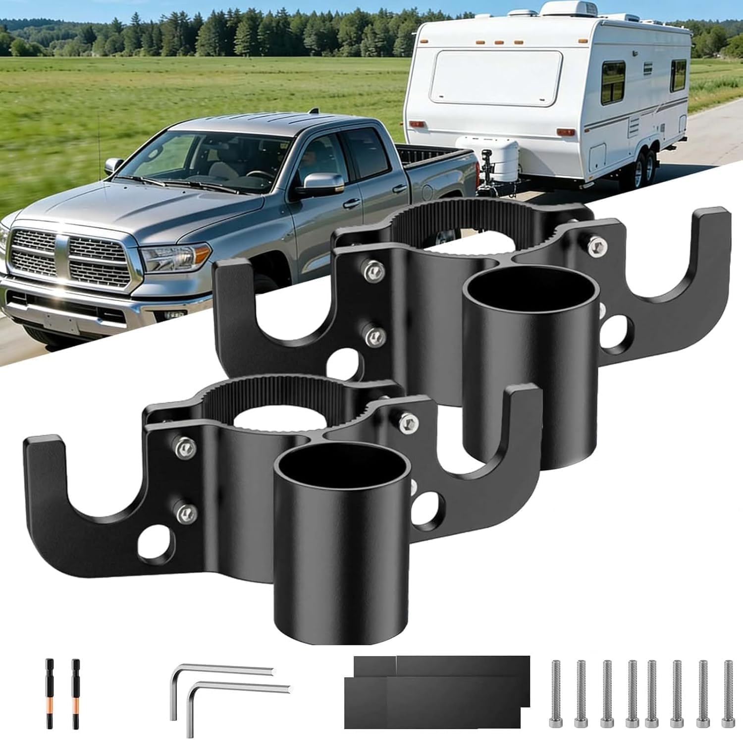 2026 New Aluminum Trailer Chain Holder, Trailer Towing Chain Organizer with 7-Way Plug Holder, Heavy Duty Rust-Proof RV Trailer Accessory for 2" & 2-1/4" Tongue Jack (2)