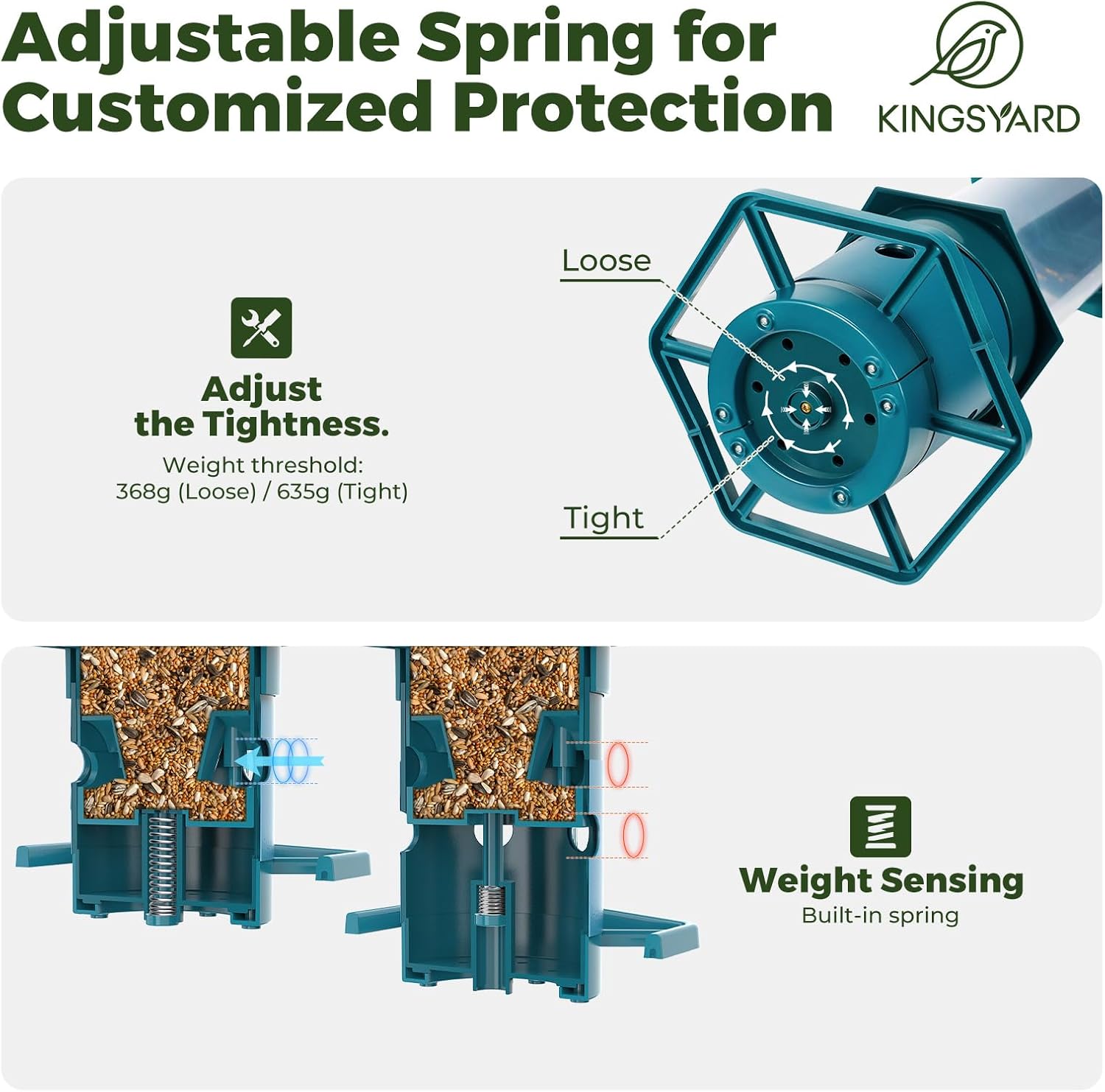 Kingsyard Squirrel Proof Bird Feeder for Outside, 3 LBS High Capacity Metal Feeder with Adjustable Weight Sensing, Weatherproof Wild Bird Feeders for Cardinals Blue Jays - Garden Decor Gifts - Image 4