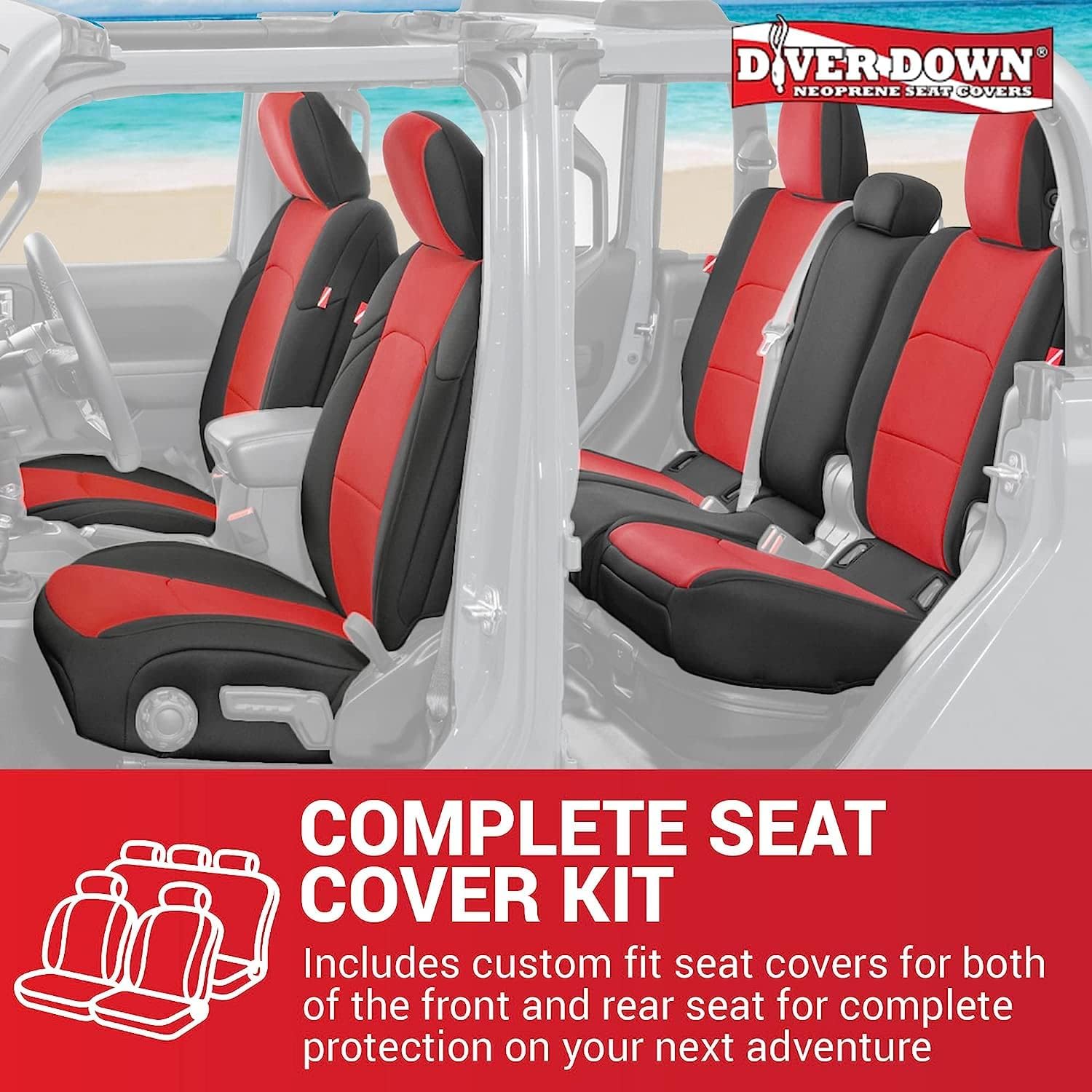 Diver Down Neoprene Seat Cover Set - Fits Jeep Gladiator JT 2020-2025 - Custom Fit Jeep Gladiator Seat Covers - Soft Padded Cushion - Does Not Fit 2024+ Power Seats (Charcoal, Fits Cloth Seat Models)