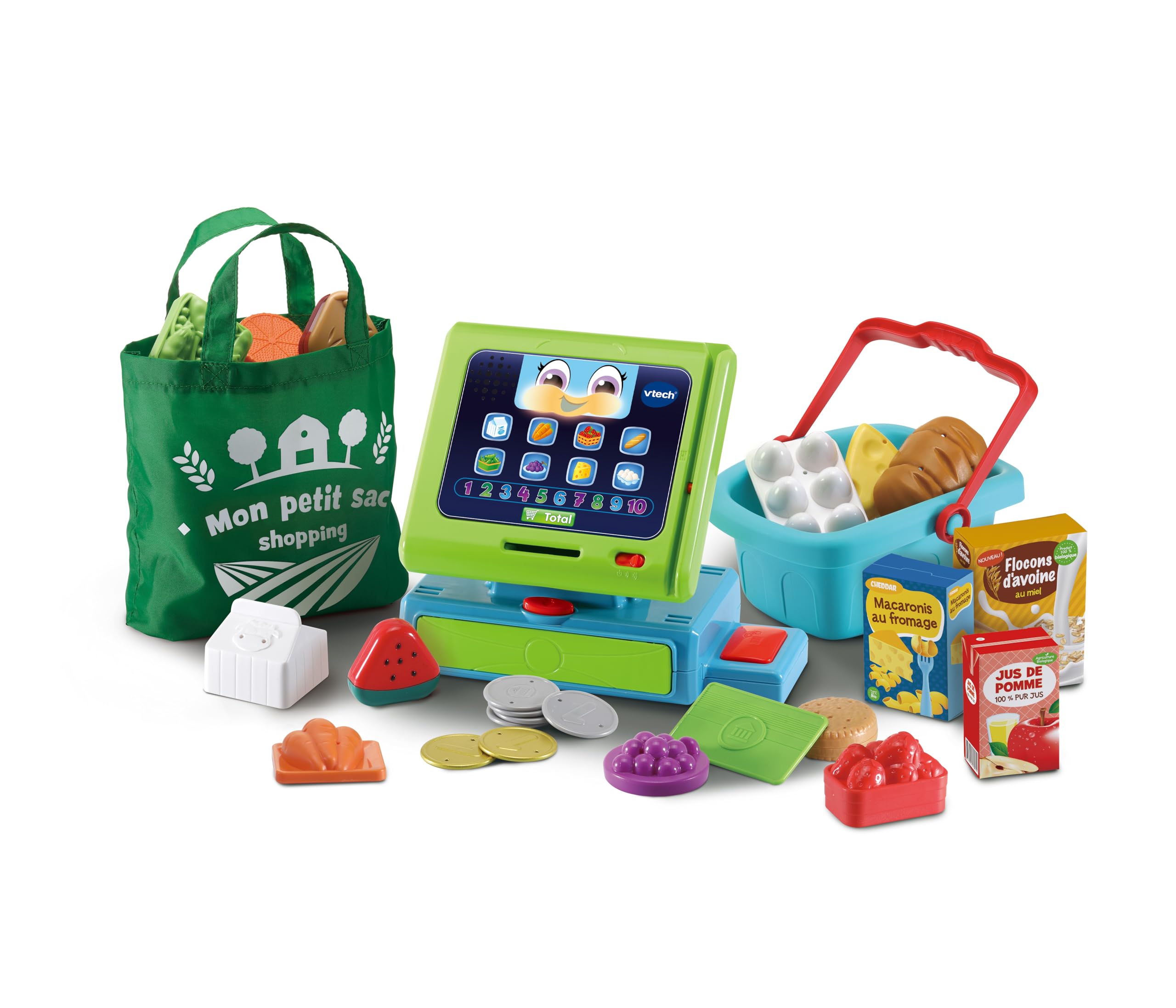 VTech - Caisse Enregistreuse Interactive Maxi Shopping, Jouet d'Imitation - 2/5 ans - Version FR, Multicolore, (612005)