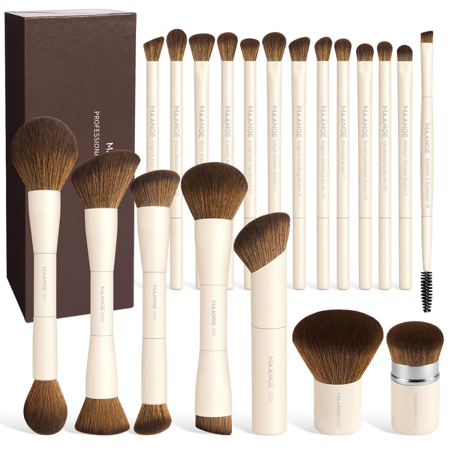 MAANGE 20-teiliges Make Up Pinsel mit Geschenkbox, Pinsel Set Doppelseitige Multifunktionale Make-up-Pinsel zum Verblenden von flüssigem Puder, Concealer, Creme-Rouge und Highlighter,Beige