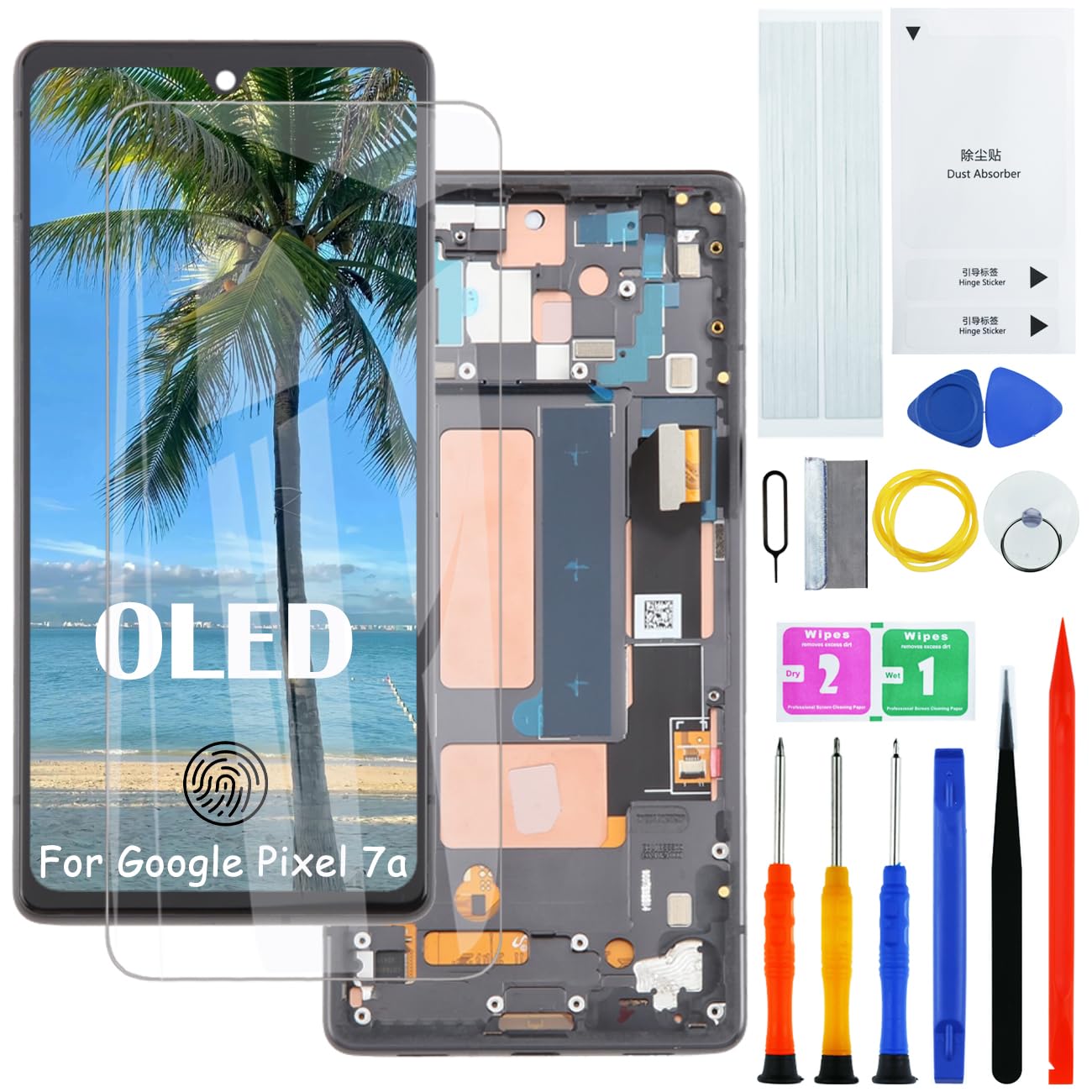 Écran pour Google Pixel 7a 5G OLED avec châssis noir et lecteur d'empreinte - 6
