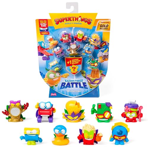 SUPERTHINGS KAZOOM Power Battle – Pack de 10. Contiene 10 SuperThings (Incluye 1 Figura Sorpresa y 1 capitán Dorado). Pack 1