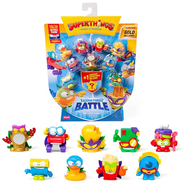 SUPERTHINGS KAZOOM Power Battle – Pack de 10. Contiene 10 SuperThings (Incluye 1 Figura Sorpresa y 1 capitán Dorado). Pack 1