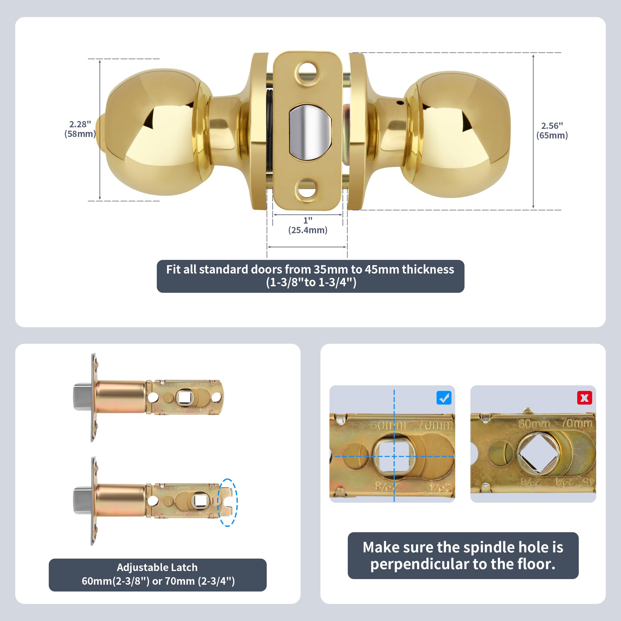 Moquin Gold Privacy Door Knob - Keyless Security -6