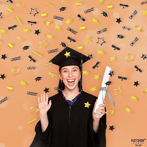 Miniatura 5 de KatchOn, Confeti de graduación negro y dorado 2025  Paquete de 1300  Confeti de graduación clase de 2025  Decoraciones de graduación negro y dorado