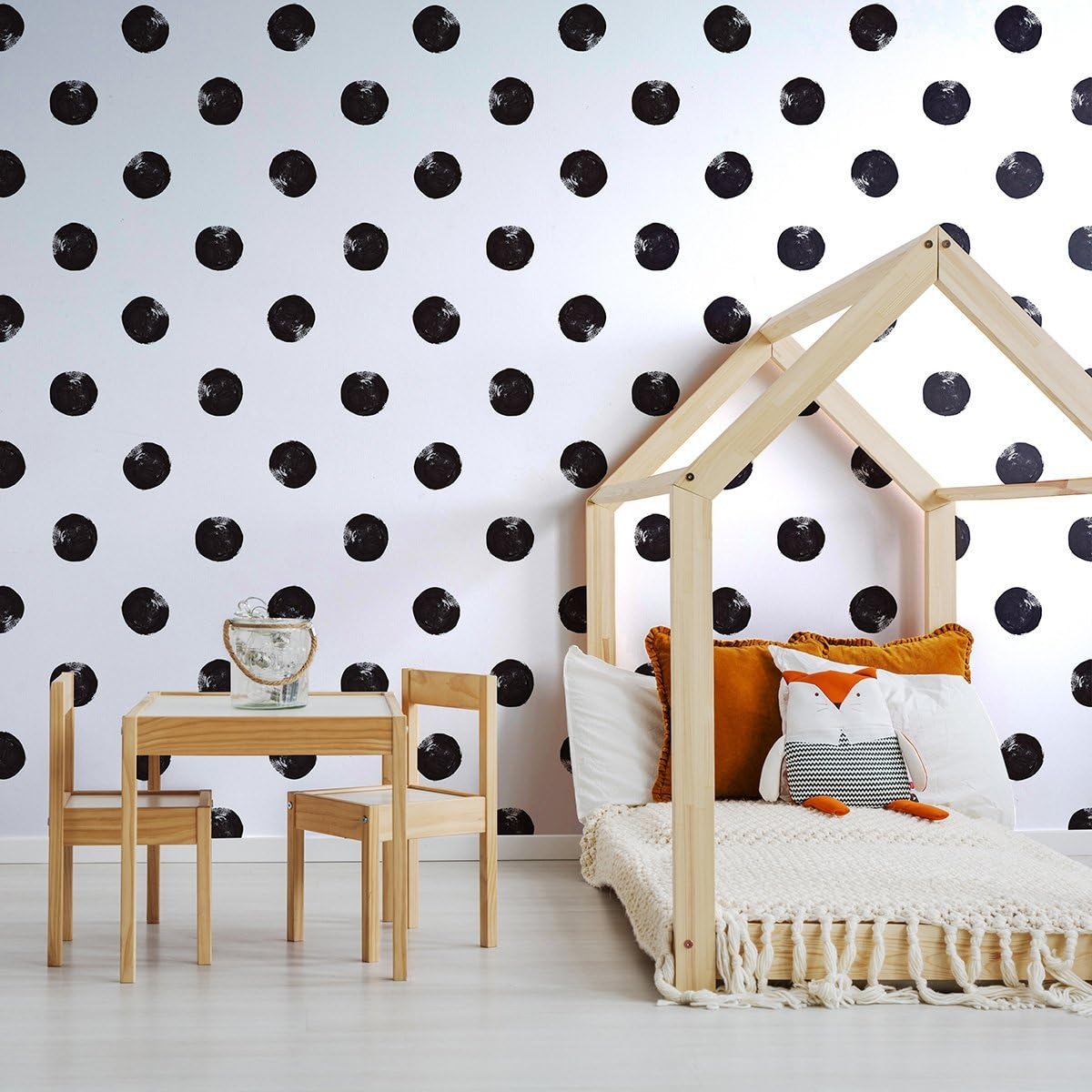 Walls By Me Peel and Stick Black and White Dots Baby Removable Wallpaper 2418-2ft x 4ft (61x122cm)