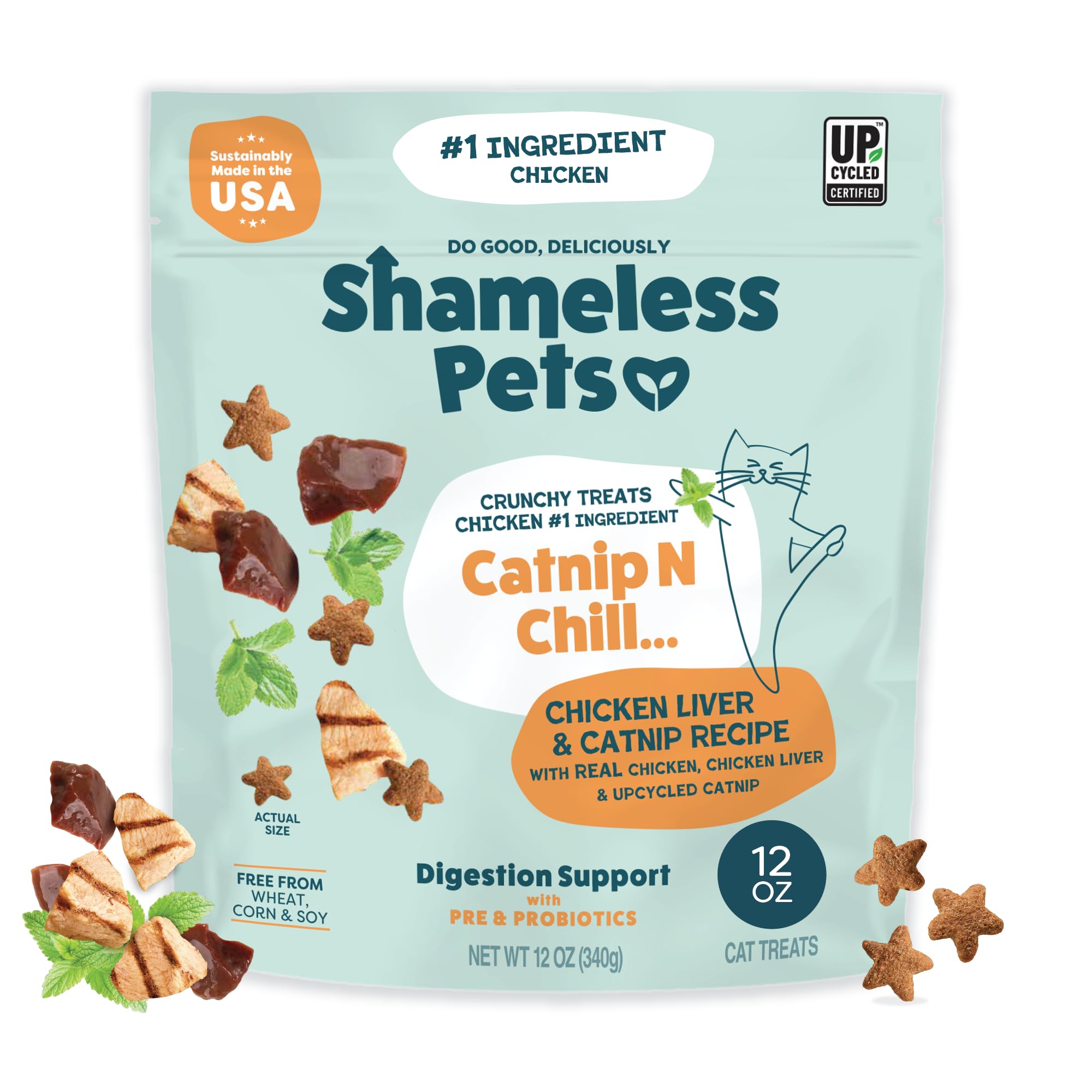 Shameless Pets Crunchy Cat Treats - Catnip Treats for Cats with Digestive Support, Kitten Treats with Real Ingredients, Natural & Healthy Flavored