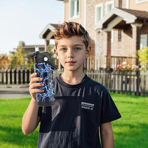 Miniatura 5 de Botella de agua para niños con popote, vasos aislados de acero inoxidable de 18 onzas con popote, a prueba de fugas para la escuela, deportes y