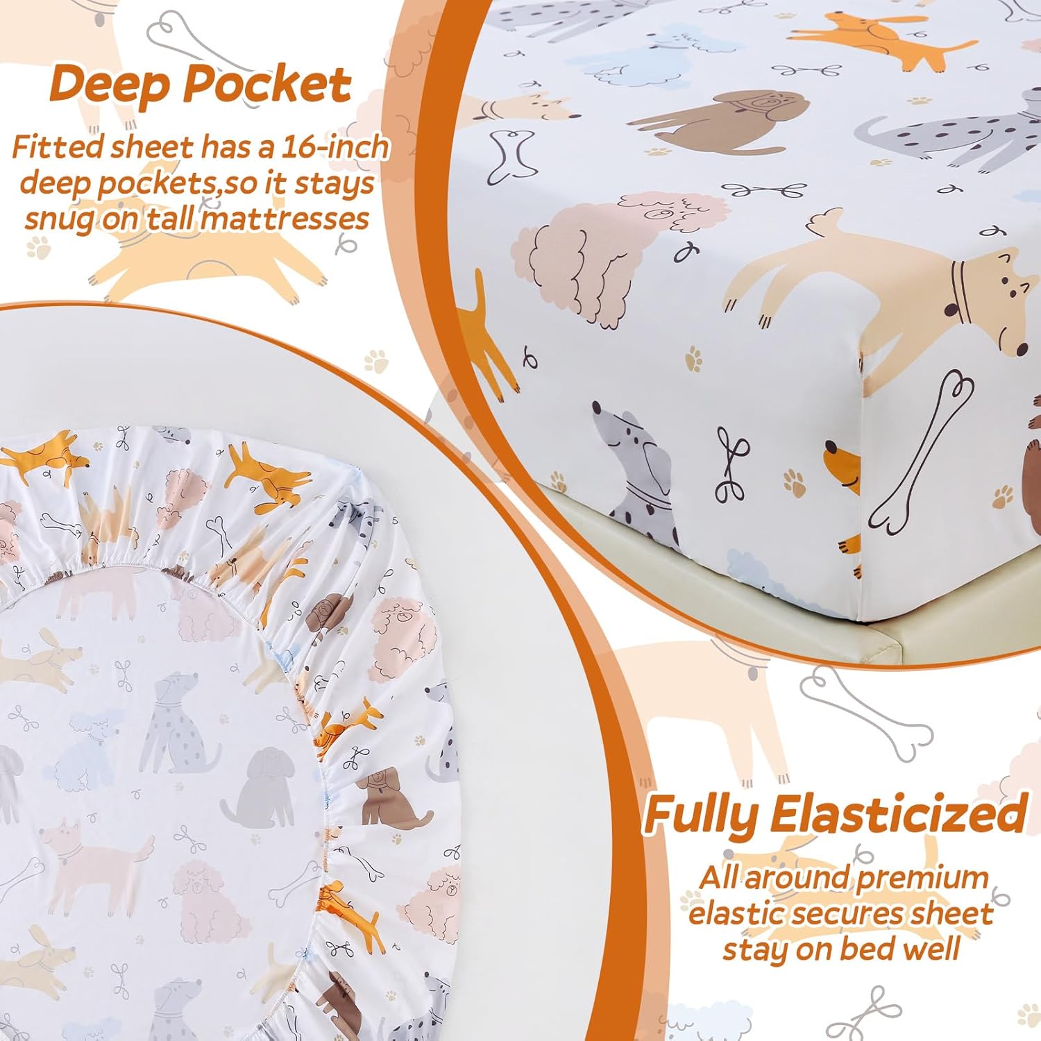 Queen Sheet Set Kids,4 Pieces Breathable Soft Microfiber Bedsheets for Child Boys Girls, Anti Pilling Deep Pockets Easy Care Bed Sheets, Puppy
