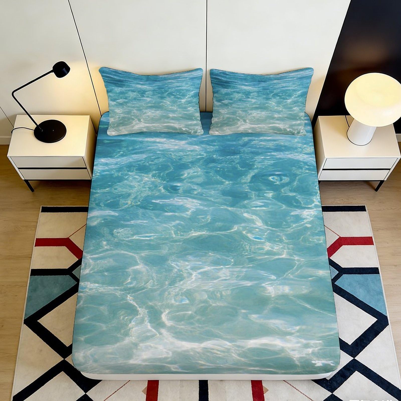 Jqzkxnhpbr Style-10 3D Printed Ocean Wave Fitted Sheet Microfiber Soft Waterproof Abstract Water Bed Cover For Bedroom Dorm Mattress Decor 90X200x25cm