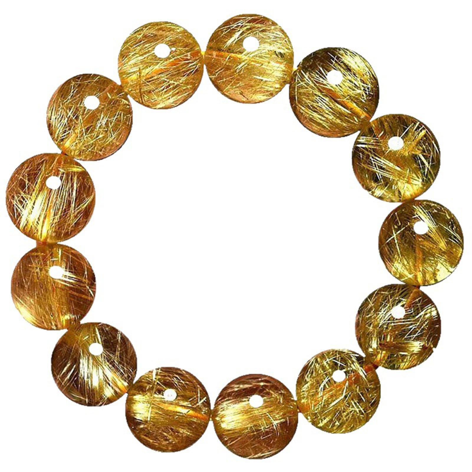 Bracciale con Pietra preziosa curativa citrino, Cristalli Bracciale con Perline Chakra Naturali Perline di Cristallo Regolabili Quarzo rutilato Dorato Perline di Pietra Lisce,6MM