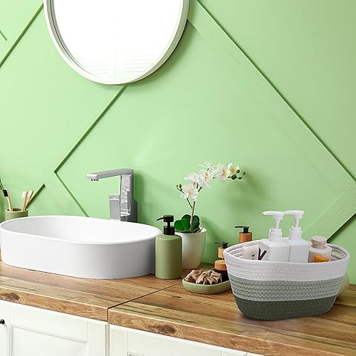 Miniatura 14 de Sawysine 6 cestas tejidas de cuerda de algodón para organizar cestas de almacenamiento, cestas de cuerda con asas para mantas, juguetes, sala