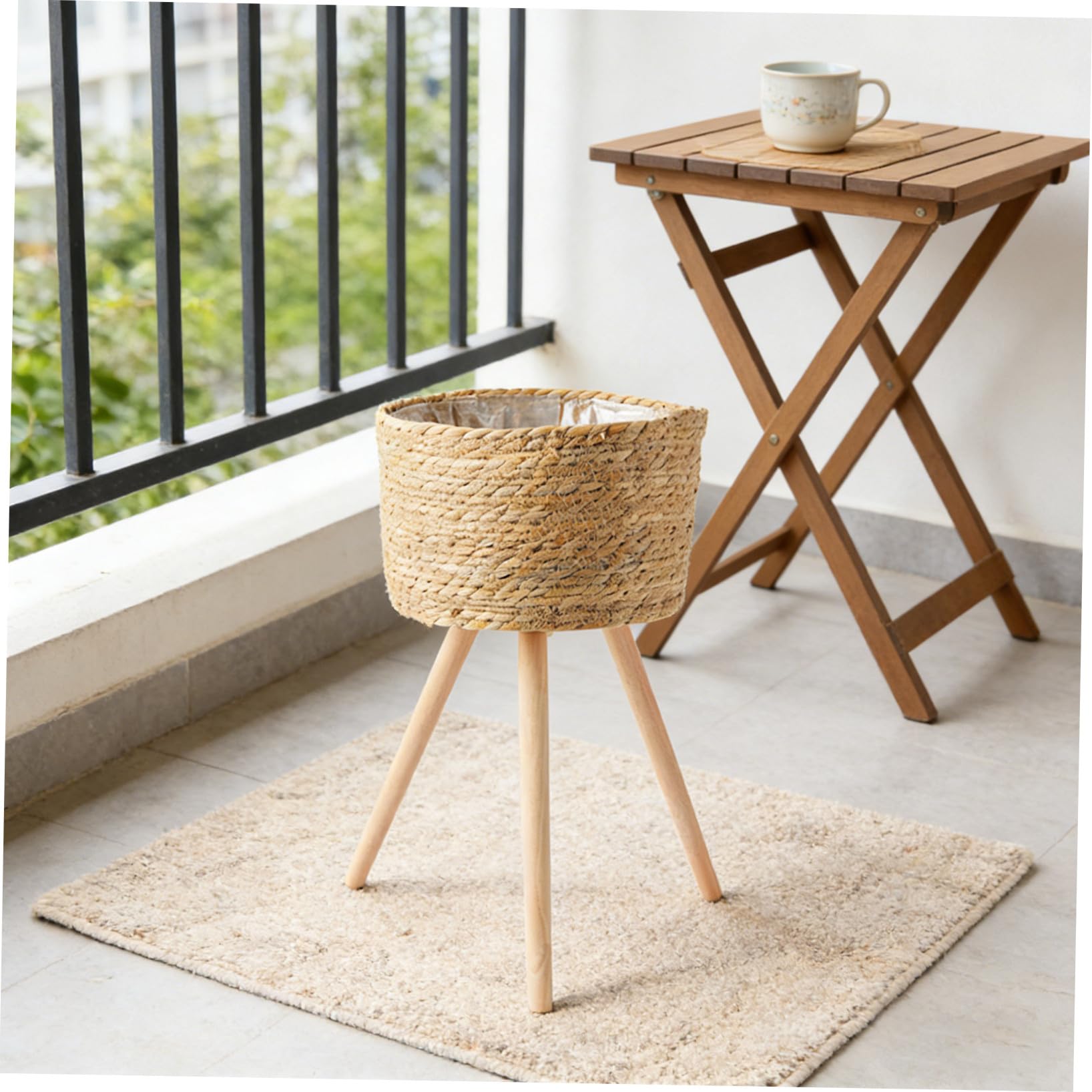 Garneck Panier Osier Plante en Bois Tressé, Panier Jardinière en Bois Design Tissé et Gain de Place, pour Balcon et Jardin