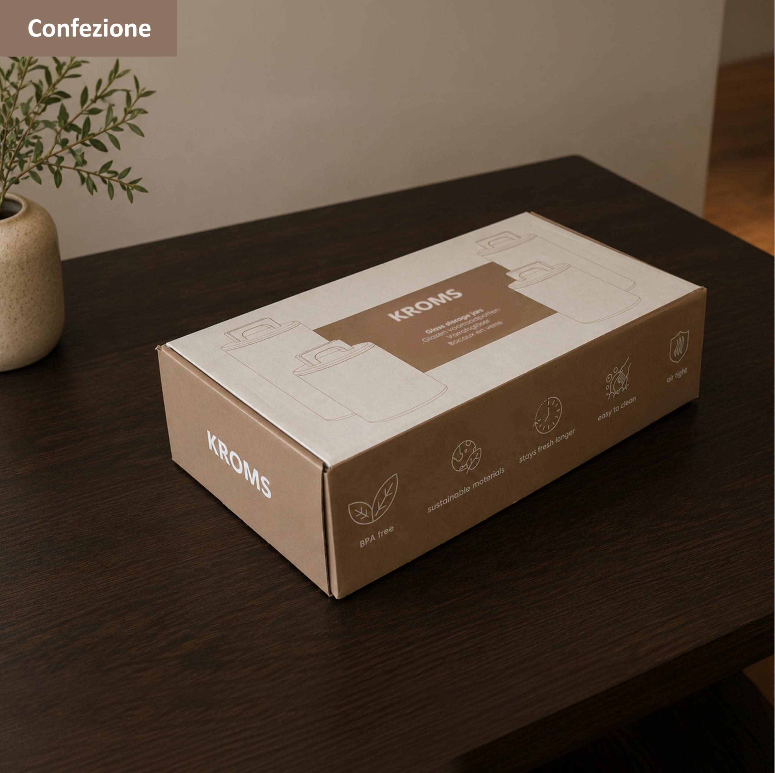 Barattoli vetro con coperchio in acacia – Set da 4 contenitori ermetici per alimenti 1000 ml & 1600 ml – Barattoli cucina per pasta, caffè, riso e dispensa cucina