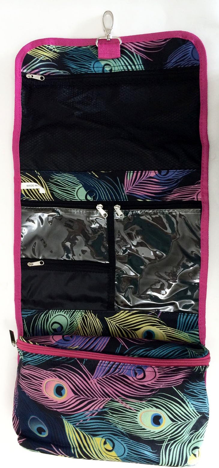 24" M Hanging Bag Roll-up Travel Case Makeup Toiletry Bag Ladies Peacock Pink