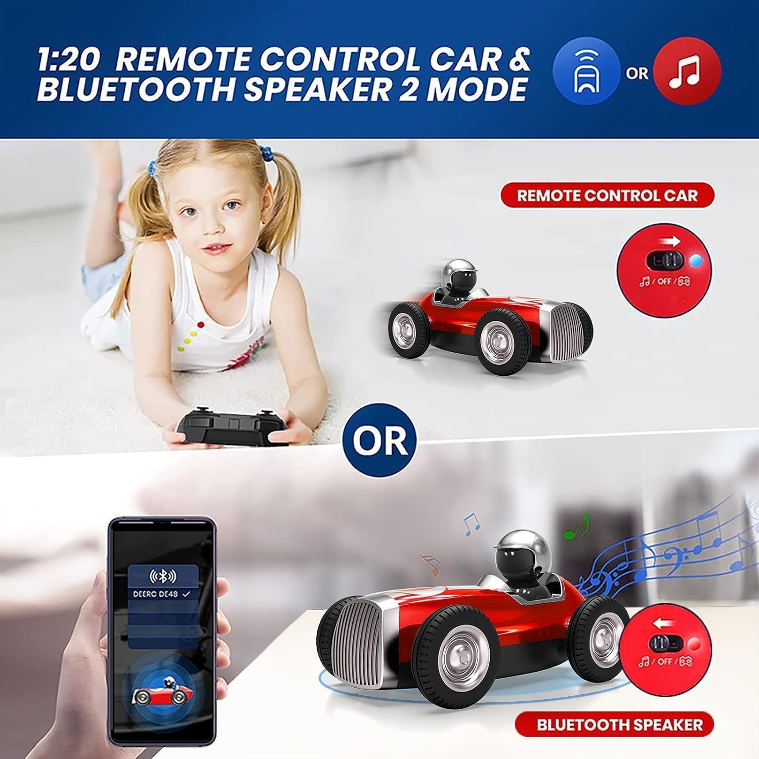 Samtop RC Cars with Hi-Fi Wireless Bluetooth Speakers - Outdoor Indoor Powerful Portable Speaker, Remote Control Car Truck for Boys Girls Kids Adults, 2.4GHz Rechargeable Music RC Truck for Kids 3