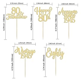 30Pcs Vintage 1945 Cupcake Toppers Glitter Eighty Happy 80th Birthday 80 Fabulous Cupcake Picks Awesome Since 1945 Cake Decorations for 80th Birthday Anniversary Retirement Party Supplies Gold