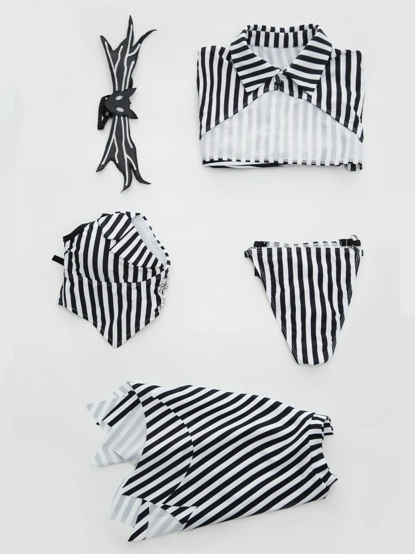 MEOWCOS Goth Bikini Swimsuit Gothic Black White Striped Personalized Bathing Suit Dark Style Goth Swimsuit
