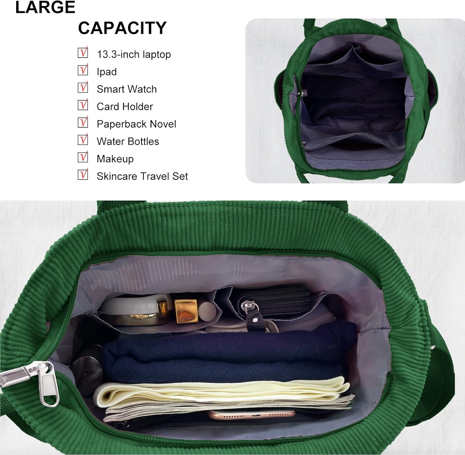 Beurlike Corduroy Tote Bag for Women Large Crossbody Hobo Bags Casual Messenger Shoulder Handbag for Shopping Work - Image 5