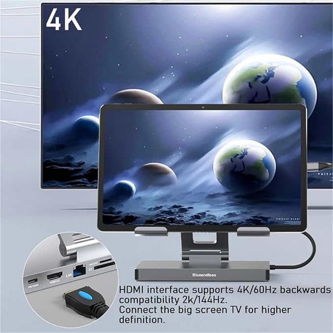 Hub USB C 8 en 1 para Laptop, 4K 60Hz, PD 100W, USB 3.0, RJ45 miniatura 3