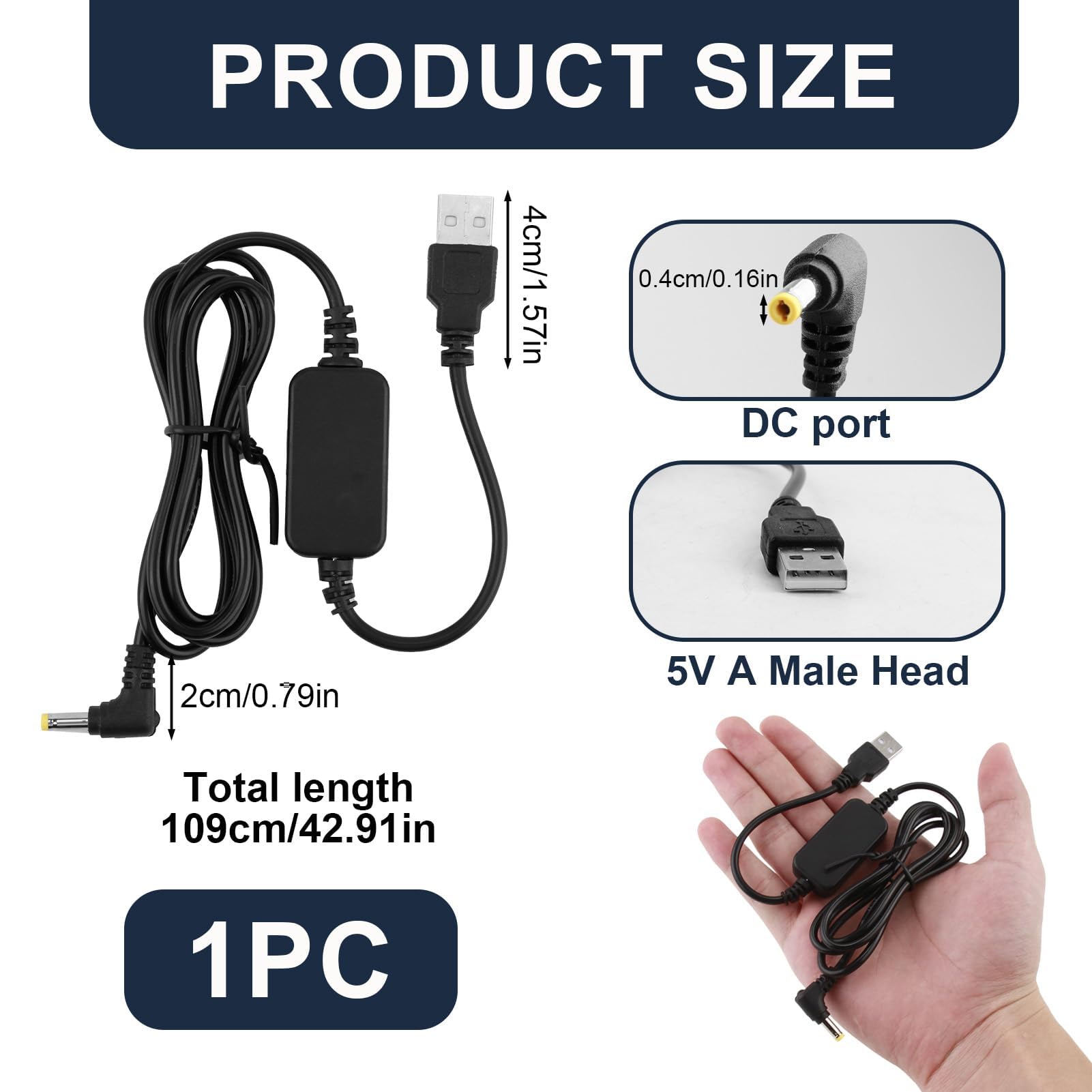 Cavo di alimentazione USB 5 V a DC 12 V, compatibile con spot e nuovo (terza generazione), Cavo Convertitore di Tensione USB
