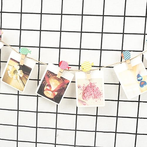 Miniatura 3 de 50 pinzas de madera con diseño de dibujos animados para tarjetas, pinzas para fotos, decoración de boda con cuerda de yute (peces)