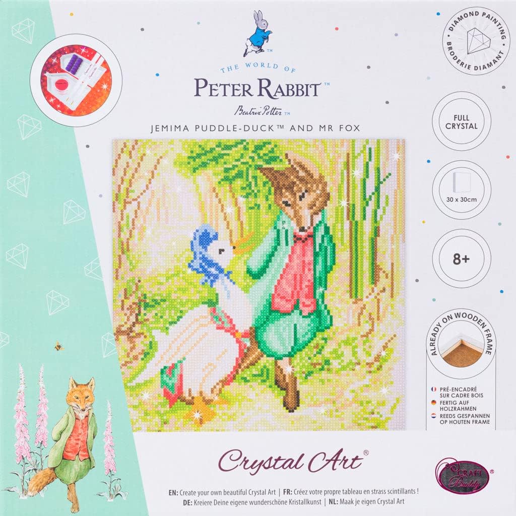 Crystal Art Medium Framed Kit (11.8in x 11.8in) - Jemima Puddle Duck - Diamond Painting Kit for Ages 8 and Up