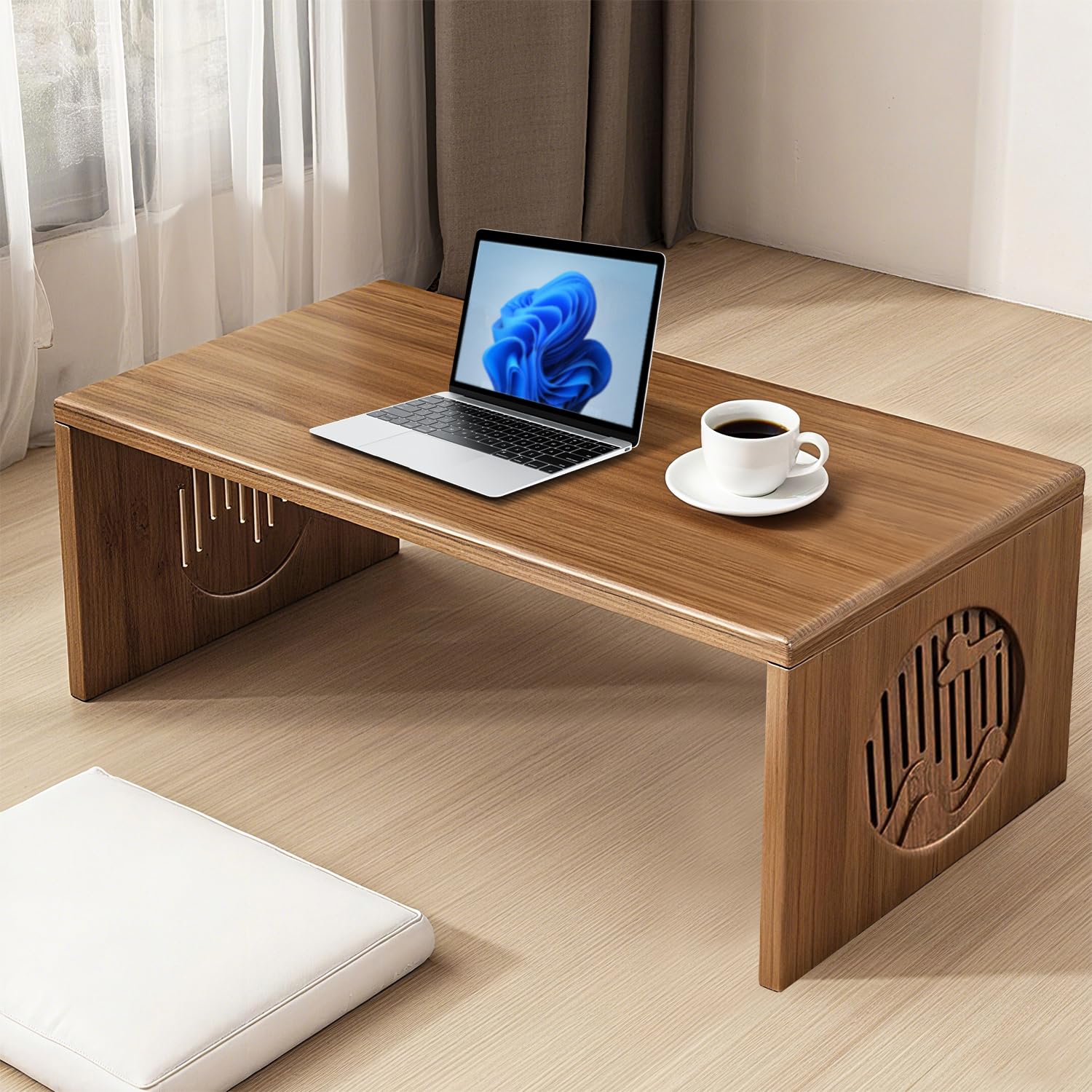 Folding Coffee Table, Foldable Japanese Floor Table No Assembly, Low Coffee Table for Sitting On The Floor, Small Coffee Tables for Living Room Meditation Tea Room Tatami Dining 39.4 Inch