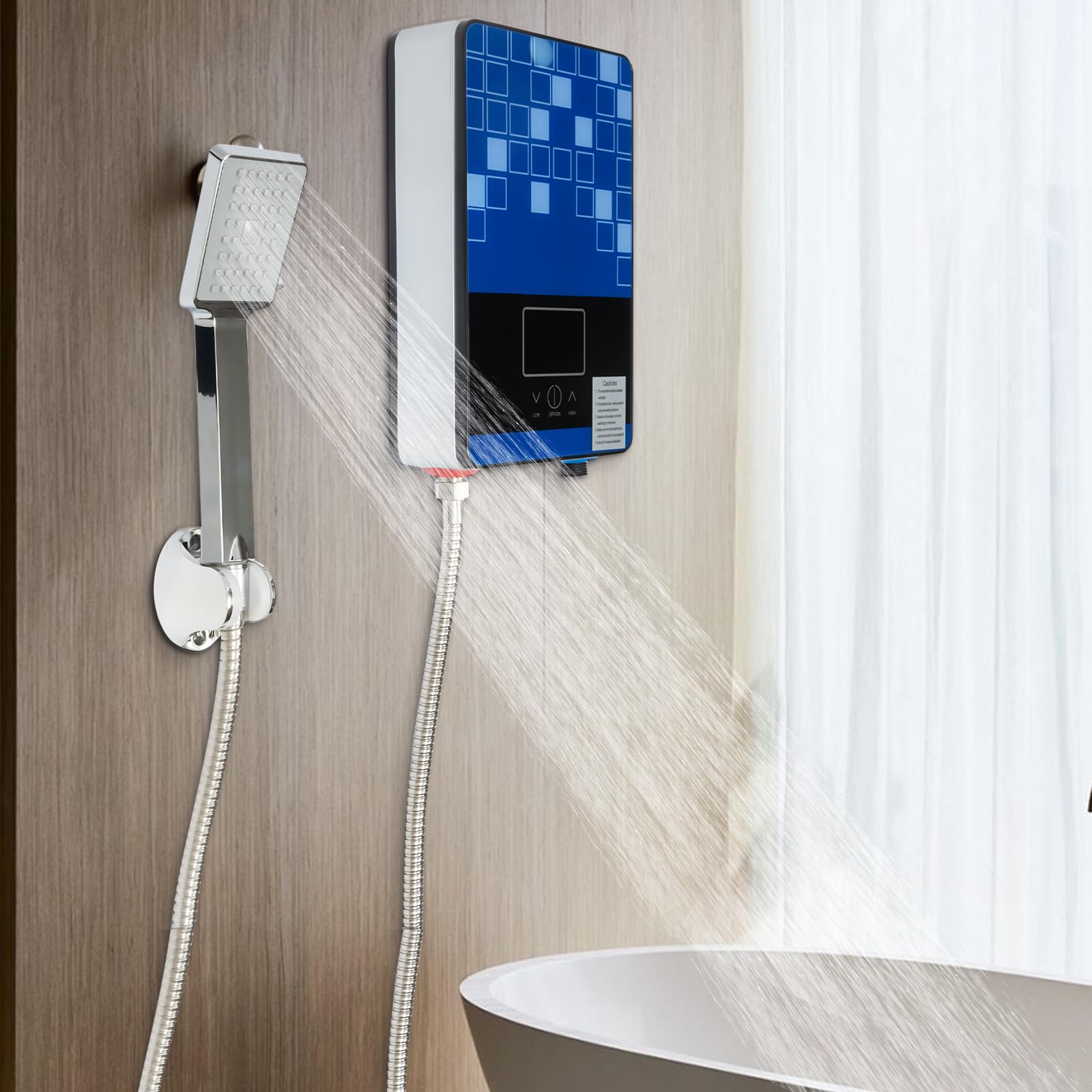 Riscaldatore istantaneo elettrico digitale senza serbatoio doccia acqua calda, adatto per bagni, parrucchieri, hotel, saloni di bellezza, scuole, ospedali (blu)