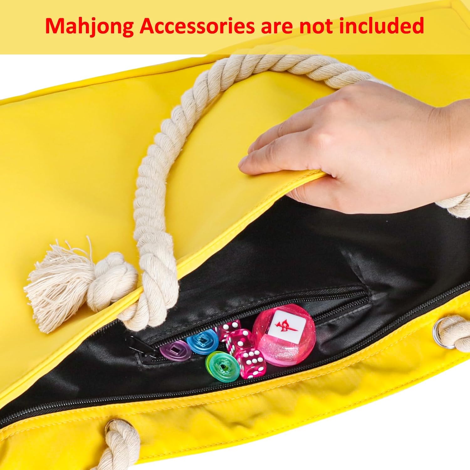 American Mahjong Set Bag, Tiles Bag and Mahjong Racks&Pushers Drawstring Bag Included (Yellow, Case Only)